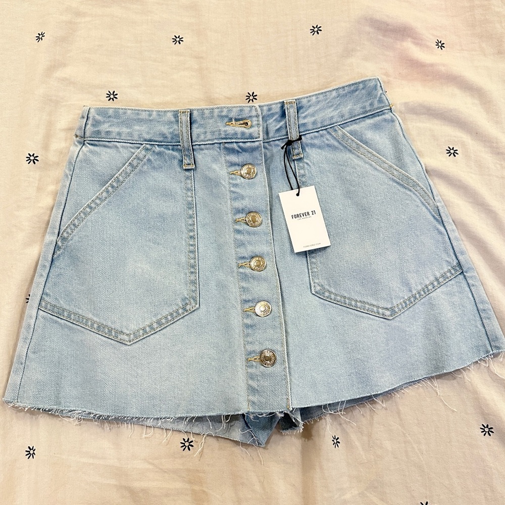 Forever 21 Stretchy Blue Jean Skort, Brand New | Color: Blue | Size: S
